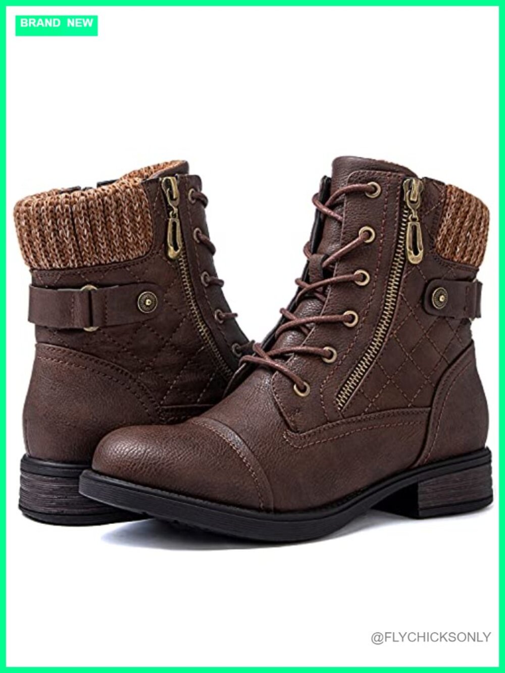 Women's Lace Up Combat Boots Faux Leather Low Heel Ankle Booties